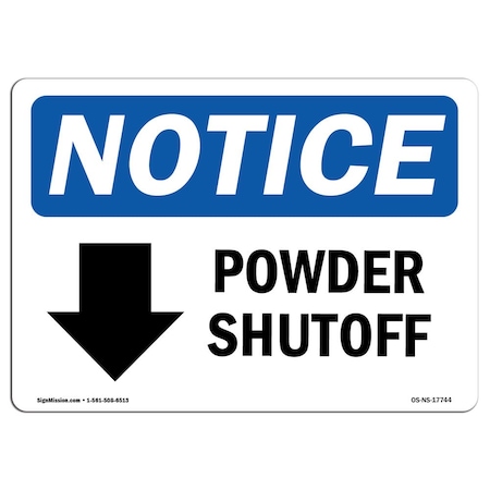 Signmission OSHA Notice Sign, 12" Height, Aluminum, Power Shutoff (Down Arrow) Sign With Symbol, Landscape OS-NS-A-1218-L-17744
